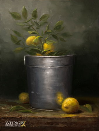 "Lemons in wine bucket"  9x12 oil on board
