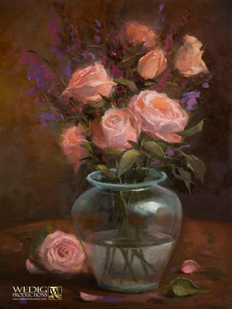 "Roses in glass" 9x12 oil on board